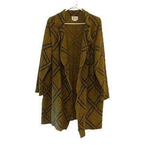 Andrea Jovine Women's Brass Black Geometric Knit Open Cardigan Sweater Large